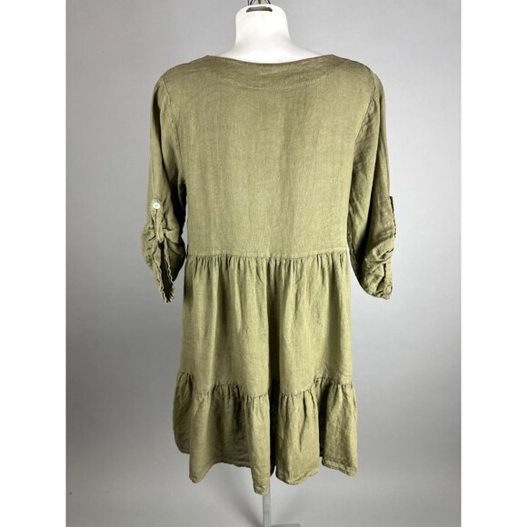 Bella Umbra M Taupe Linen Dress Italy Prairie Modest Cottagecore Lagenlook Boho - Picture 4 of 8